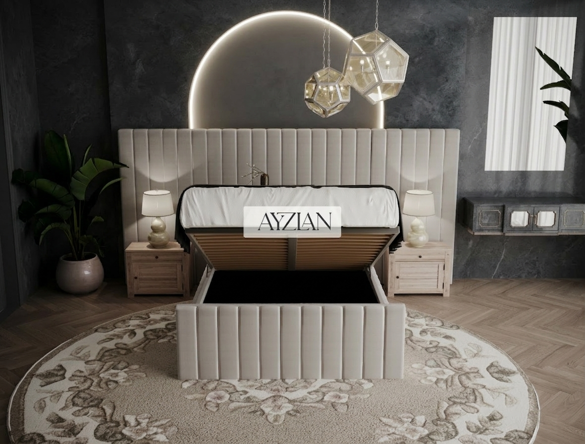 Merry Wide Headboard Panelled Stripe Bed