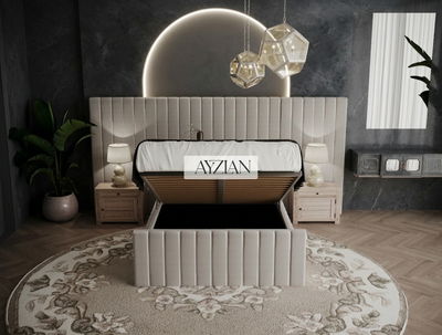 Merry Wide Headboard Panelled Stripe Bed