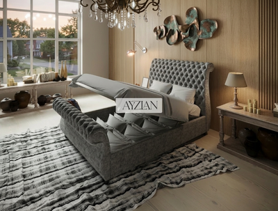 Alice Swan Style Chesterfield Scroll Sleigh Bed