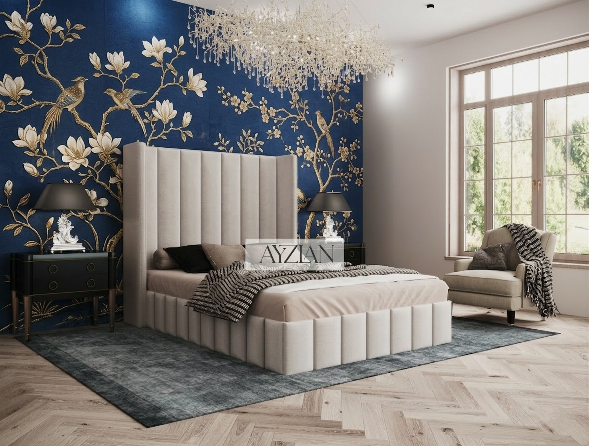 Walden Tall Headboard Winged Stripe Bed