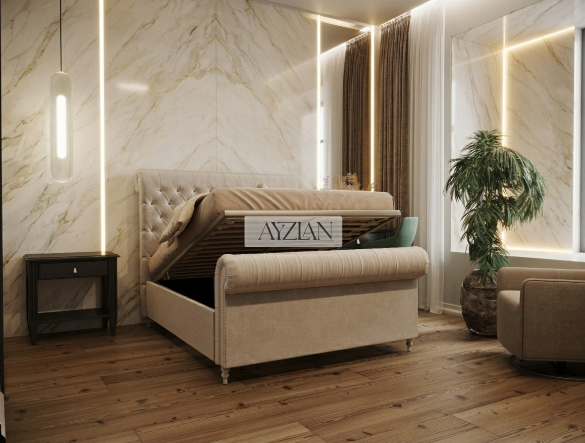 Rio Chesterfield Sleigh Stripe Scroll Bed