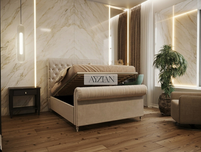 Rio Chesterfield Sleigh Stripe Scroll Bed