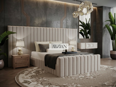 Merry Wide Headboard Panelled Stripe Bed