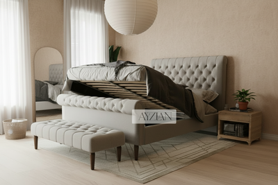 Zoe Chesterfield Scroll Sleigh Bed