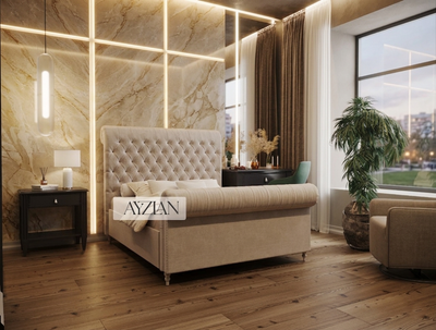 Rio Chesterfield Sleigh Stripe Scroll Bed