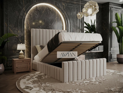 Merry Wide Headboard Panelled Stripe Bed