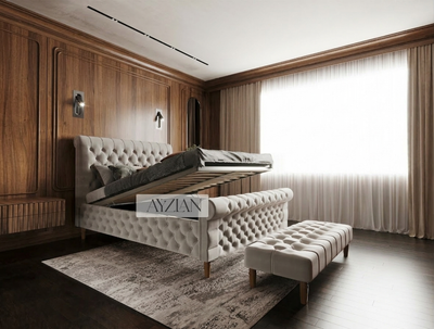 Dawson Upholstered Chesterfield Scroll Sleigh Bed