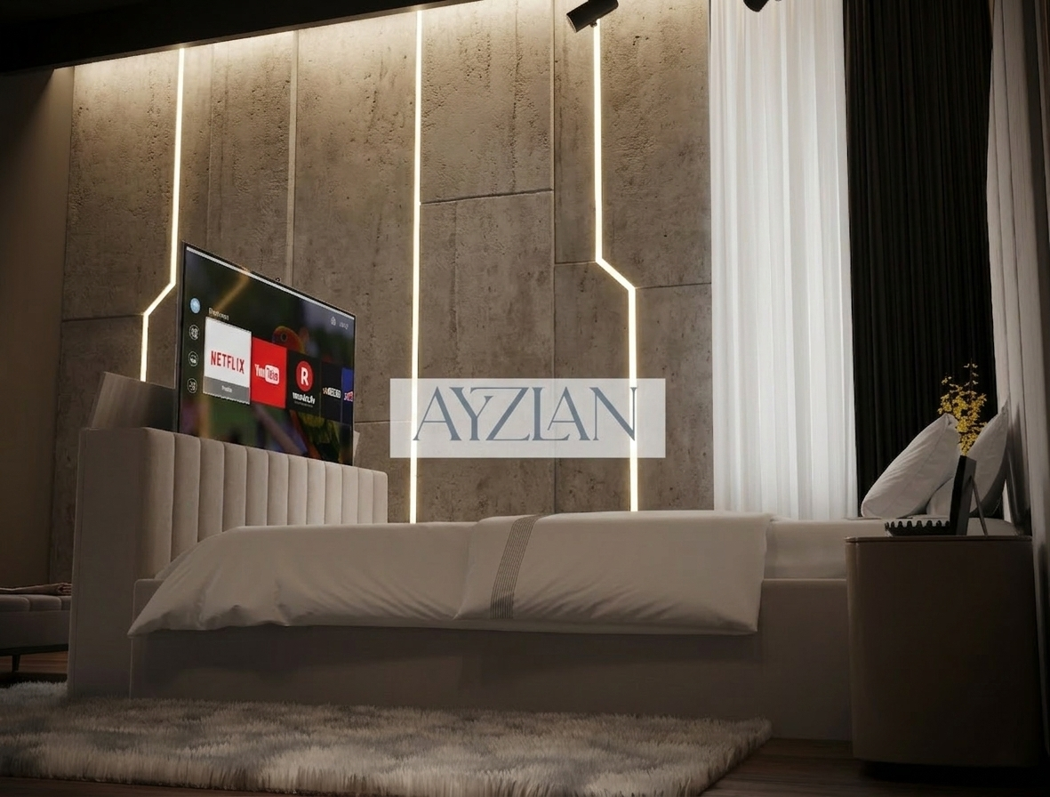 Silo Wide Headboard Panelled Stripe Tv Bed