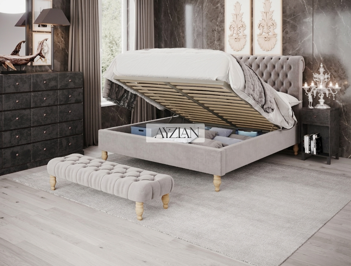 Thornberry Chesterfield Sleigh Scroll Small Footboard Bed