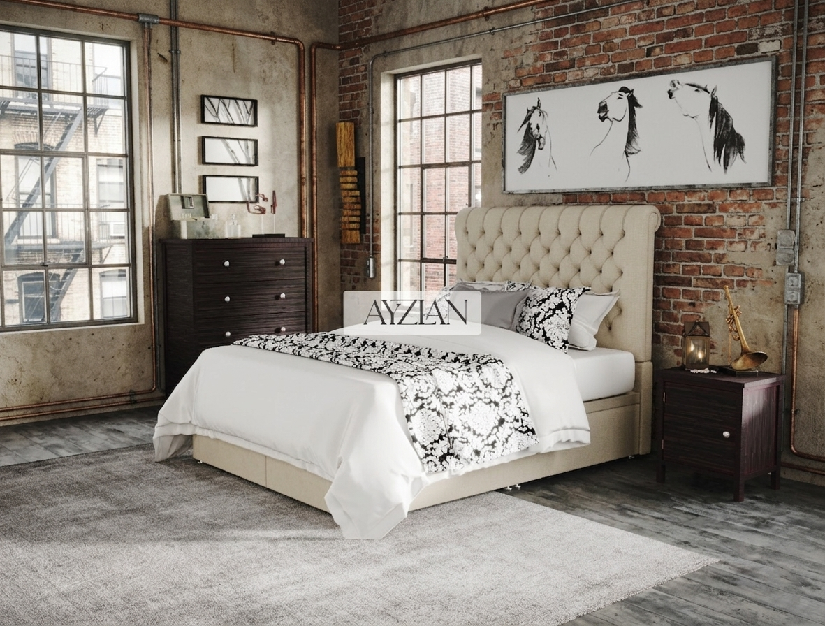 Lennon Chesterfield Sleigh Scroll Divan Ottoman Storage Bed