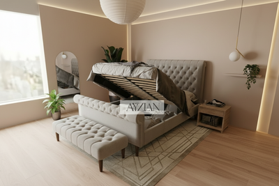 Zoe Chesterfield Scroll Sleigh Bed