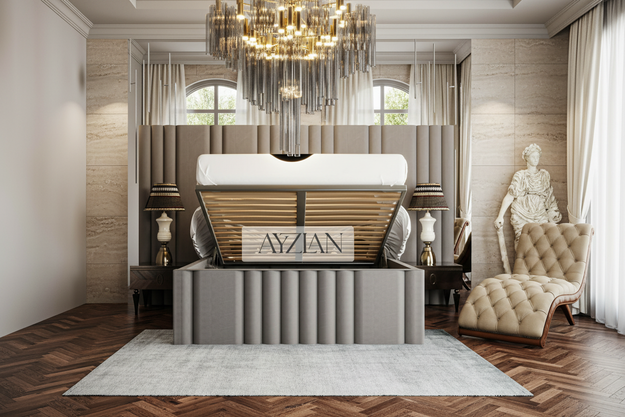 Bentley Wide Headboard Panelled Stripe Bed