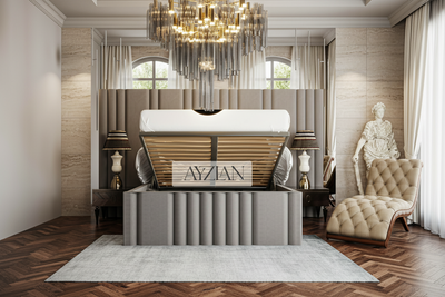 Bentley Wide Headboard Panelled Stripe Bed