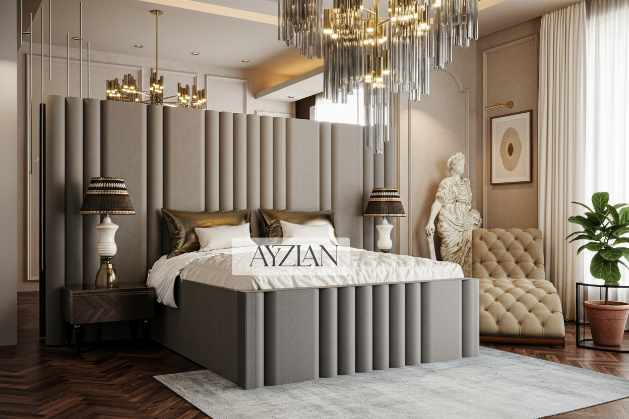 Bentley Wide Headboard Panelled Stripe Bed