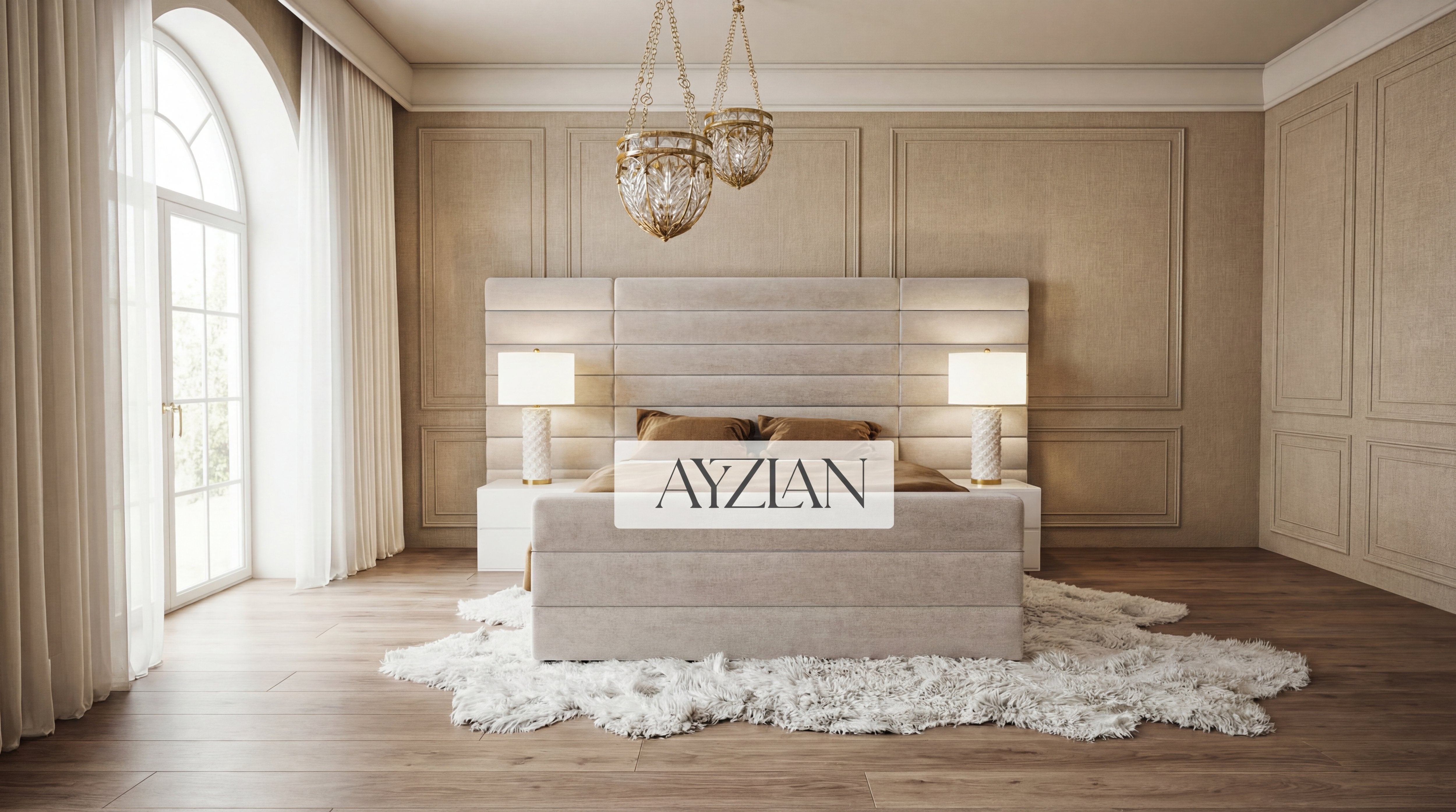 Alfie Wide Headboard Upholstered Line Panel Bed