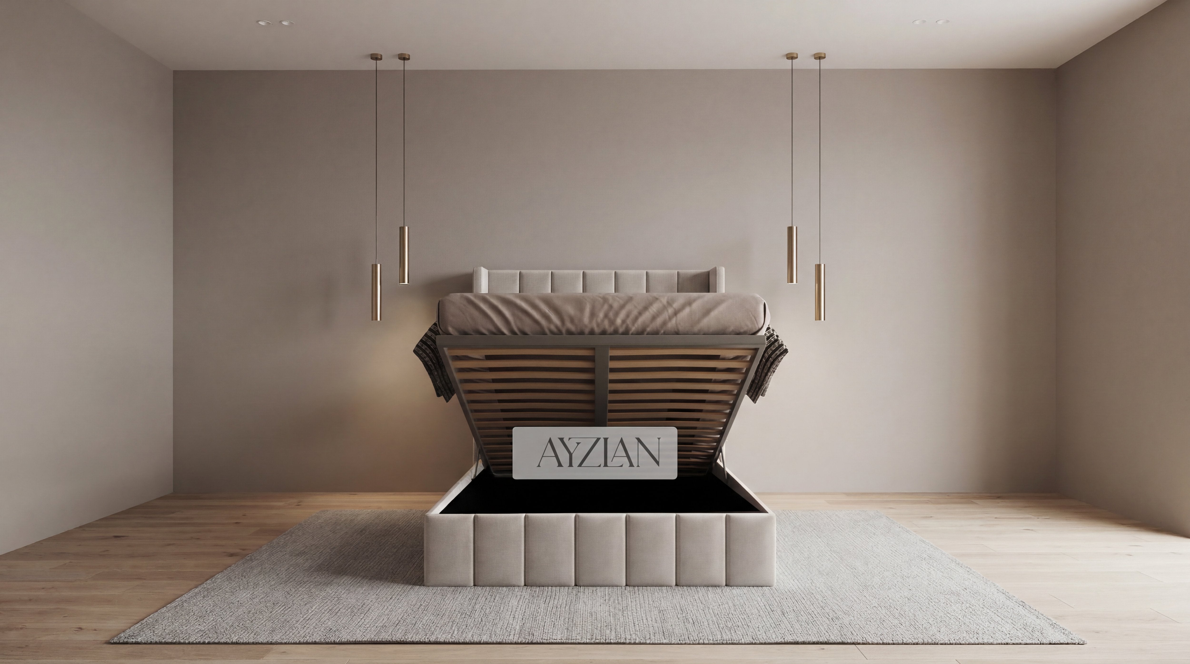 Walden Tall Headboard Winged Stripe Bed