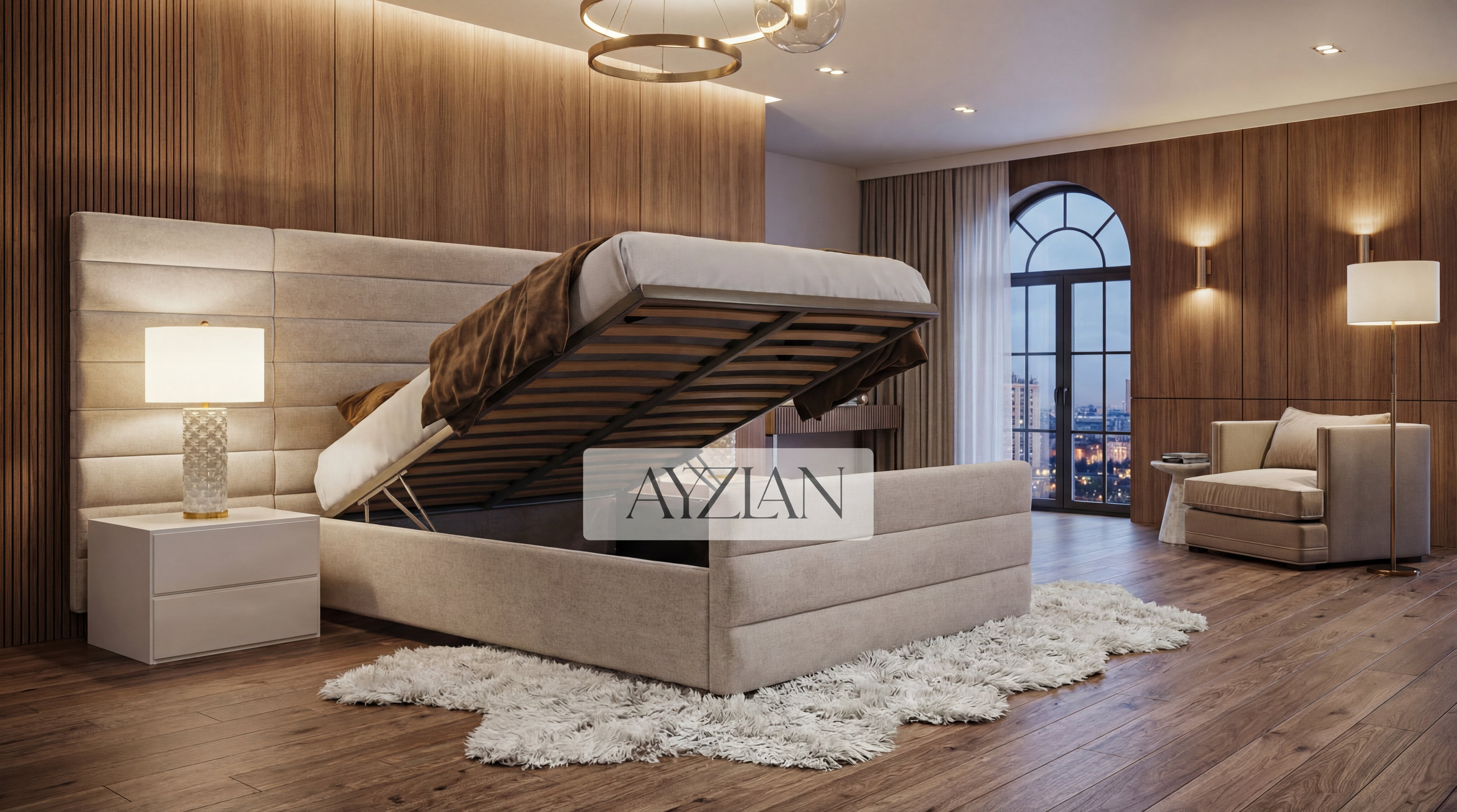 Alfie Wide Headboard Upholstered Line Panel Bed